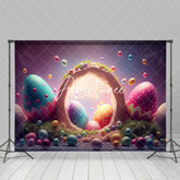 Aperturee - Aperturee Artistic Colorful Eggs Greenery Easter Photo Backdrop